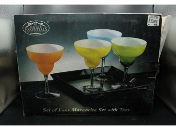 Home Essentials Set Of Four Margarita Glasses With Tray (o187)