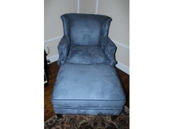 Stylish Blue Arm Chair With Ottoman On Wheels (O098)