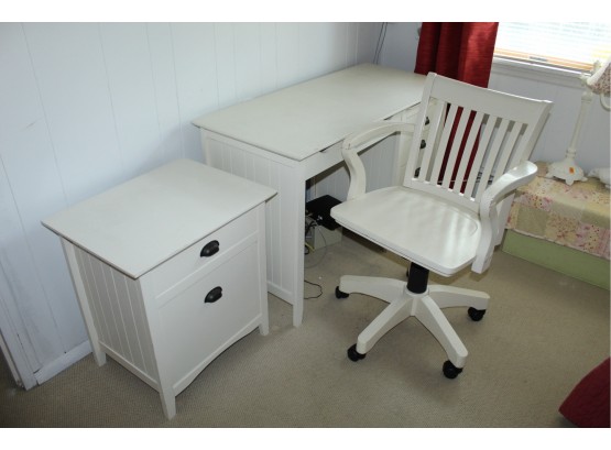 Cream Desk, Chair And File Cabinet (146)