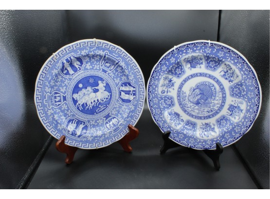 Two Blue And White Spode Plates (096)