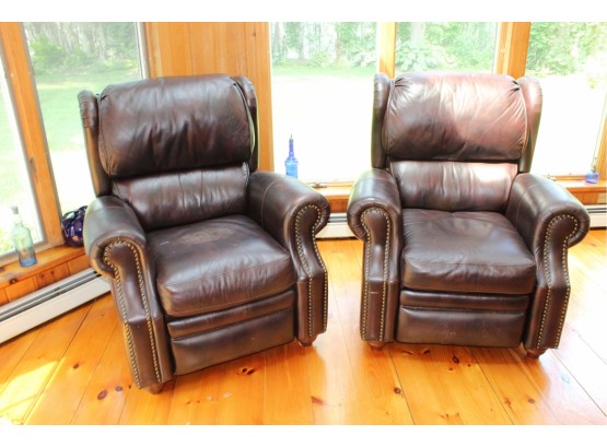 Pair Of Tufted  Brown Leather Recliners  35' X 41' X 36' (088)