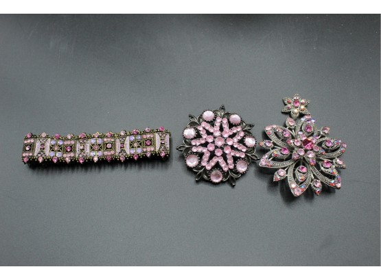 Two Pink Brooches And One Pink Bracelet (196)
