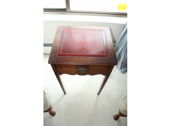 Vintage Mahogany Leather Top Table  16' X 18' X 25 1/2' (074)