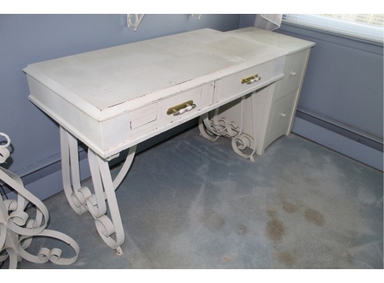 White Wooden Desk & Short File Cabinet (131)