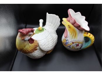 Italian Chicken Themed Soup Tureen With Ladle & Chicken Themed Pitcher (103)