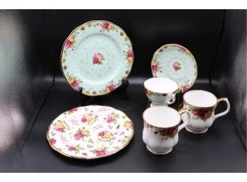Royal Albert Bone China Two Plates, One Saucer And Three Tea Cups Various Patterns (050)