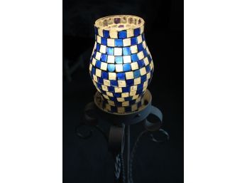 White And Blue Glass Lamp With Metal Stand 50' Tall (130)