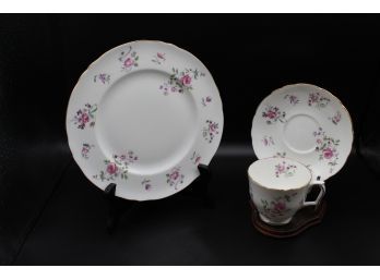 Crown Staffordshire Fine Bone China Plate, Saucer And Tea Cup Pink Rose Pattern (047)