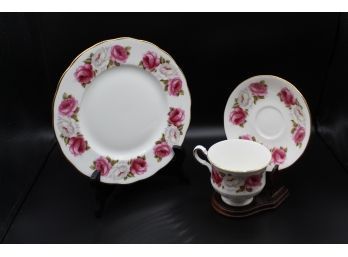 Queen Anne Bone China Plate, Saucer And Tea Cup Princess Roses Pattern (049)