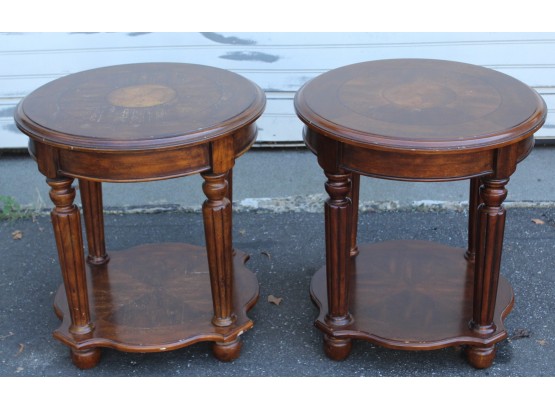 Pair Of  Mahogany Finish Wooden End Tables (G137)