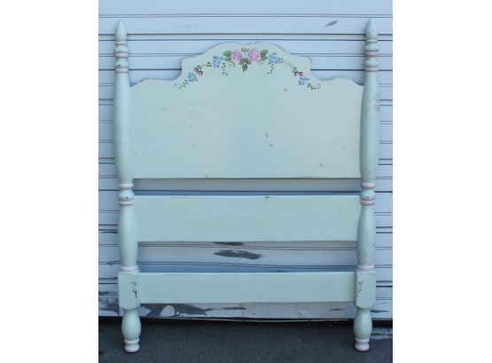 S. Willey Hand Painted Mint Green / Pink Headboard And Footboard (G139)
