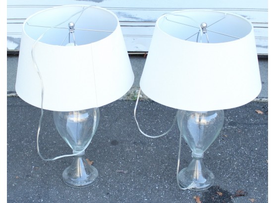 Pair Of Stylish Glass Base Lamps (G136)