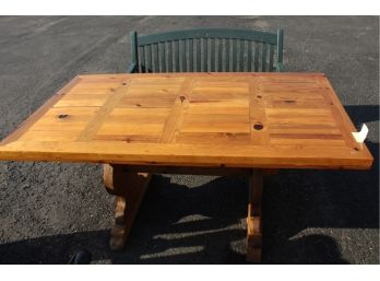 Wooden Table With Green Wooden Bench (G169)
