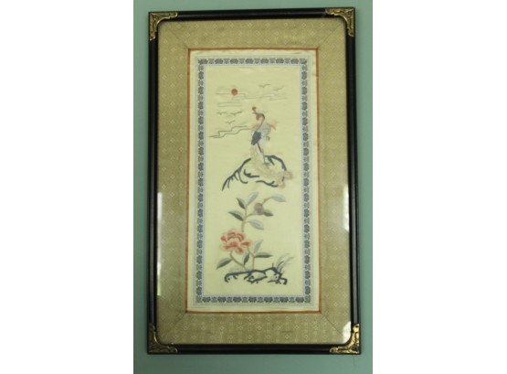 Hand Embroidered Silk Asian Chinese Oriental Wall Panel Framed (107)