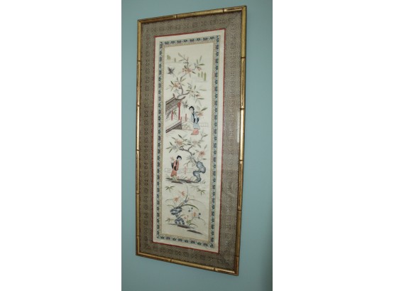 Hand Embroidered Silk Asian Chinese Oriental Wall Panel Framed (108)