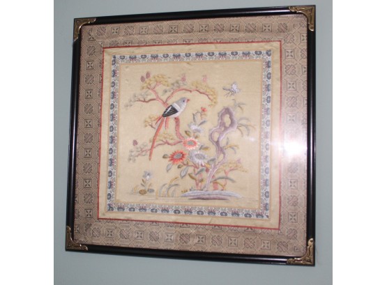 Hand Embroidered Silk Asian Silk Oriental Wall Panel Framed (160)