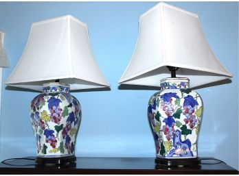 Pair Of Hand Painted Lamps, 23'H (131)