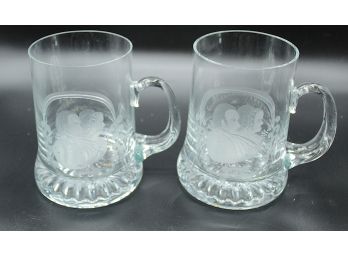 Pair Of Etched Glass Mugs (140)