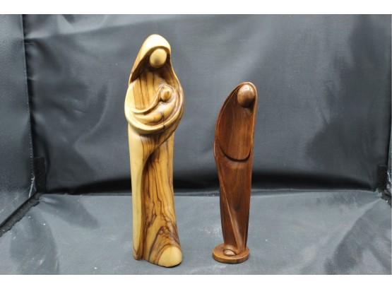 Two Wooden Statues; Lady And Lady With Baby (199)