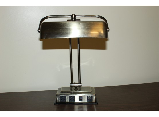 Brass Desk Lamp With Outlets On Base 15 1/4' (058)