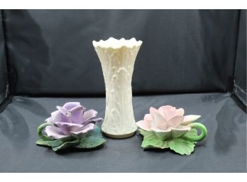 Lenox Vase & Two Flower Candleholders (180)