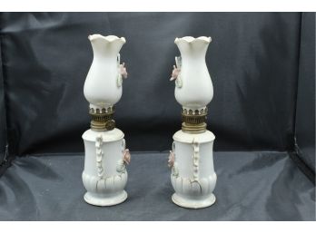 Two White Oil Lamps With Frosted Glass Shade (176)