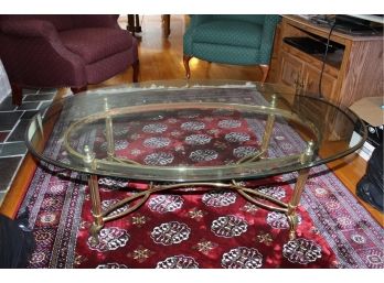 Glass & Brass Oval Coffee Table 29 1/2' X 47' X 16 1/2' (041)