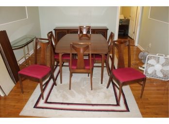 Kent Coffey Mid-Century Modern Dining Table With 3 Leaves And 6 Chairs (028)