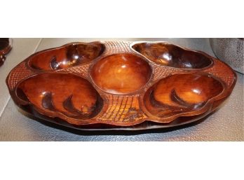 Carved Wooden Decorative Sectioned Serving Platter (R141)