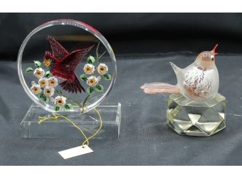 Two Hand Blown Glass Bird Decorations (O113)