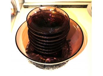 Seven Plum Colored Glass Bowls (O150)