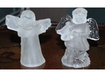 Two Frosted Glass Angel Candleholders (R174)
