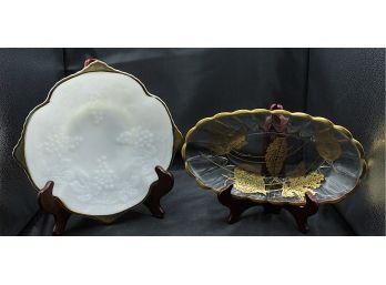 Two Bowls; One Milk Glass, One Clear Glass (O123)