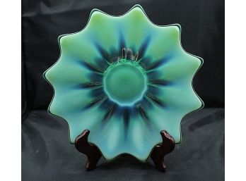 Stunning Murano Style Blue-Green Glass Flower Shaped Decorative Platter (R197)