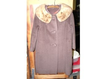 Vintage Wool Coat With Fur Collar Large (O136)