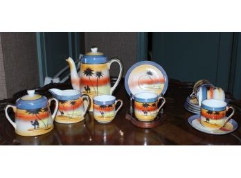 Vintage Chikaramachi Lusterware Orange Blue Teapot Set T & T (R177)