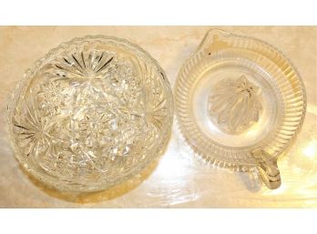 Pair OF Crystal Serving Platters & Vintage Crystal Clear Glass Kitchen Juicer Reamer  (O162)