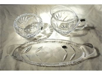 Crystal Serving Platter, Creamer, And Sugar Bowl Without Lid (R117)