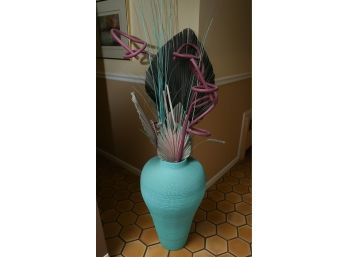 Turquoise Vase With Decorative Leaves (0104)