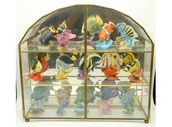 Glass Display Case With Variety Of Fish Figurines (044)