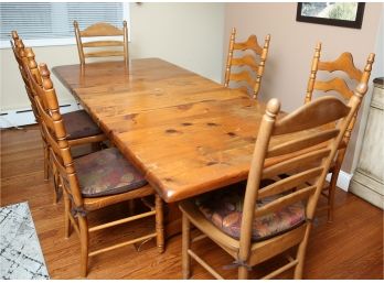 Heart Design Base Pine Dinning Table With 6 Ladder Back Chair And Custom Table Pads (0134)