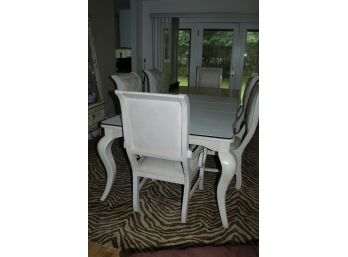 White Dining Toom Table With 6 Chairs, Pads And 2 Leafs (113)