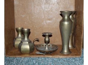 Five Assorted Brass Candlestick Holders (097)