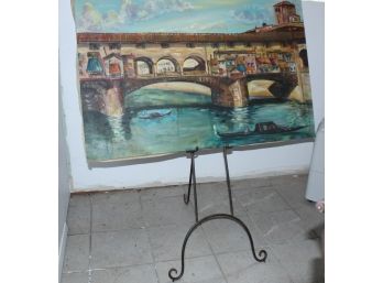 Original Robert Marc Venice Oil On Canvas Painting With Frame 50' X 54' With Art  Easel (091)