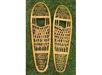 Vintage Gander Mountain Ash Wood Snowshoes With Rawhide Bindings (002)