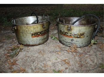 Two Vintage Ridgid #318 Oil Buckets With Pump Guns & Hoses (151)