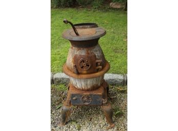 Cast Iron Pot Belly Wood Burning Stove With Brown Stone And Chute (020)