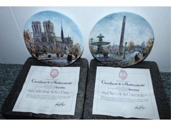 Two 8' Limoges Plates; 'La Cathedrale Notre-Dame' And 'La Place De La Concorde' By Louis Dali (057)