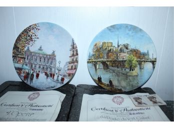 Two 8' Limoges Plates; 'L'Opera' And 'La Pointe Du Vert Galant Et Le Pont Neuf' By Louis Dali (056)