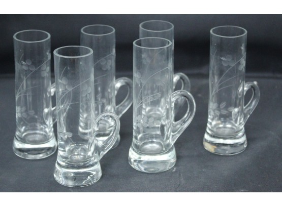 6 Shot Glasses, Made In Poland, Wheat And Berries Embossed Design. (032)